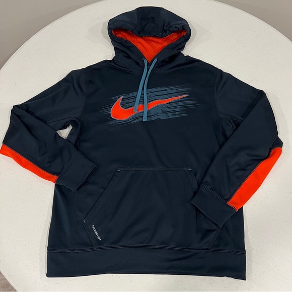Nike Other - Nike Therma-Fit Hoodie navy Blue Orange Sweatshirt Pullover embroidered Swoosh